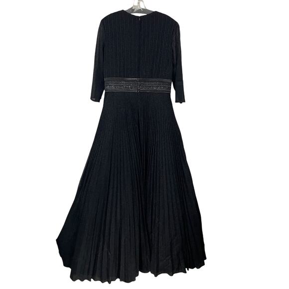 Ieena for Mac Duggal Shimmering Pleated A Line 3/4 Sleeve Gown Black Womens 10 - Picture 8 of 11